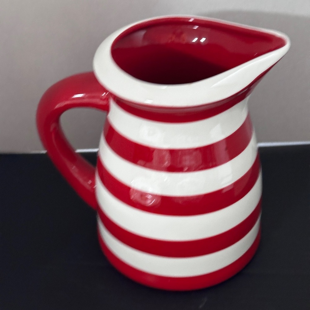 Festive Red and White Striped Holiday Pitcher